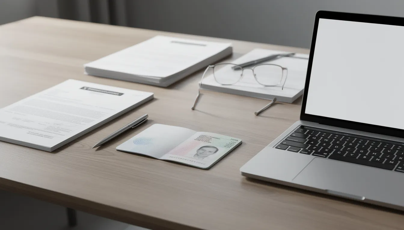 The image features a passport, various legal documents, and a laptop placed on a modern desk, symbolizing the apostille process and expedited apostille processing services for international use. This setup suggests a focus on the authentication and certification of documents required for legal proceedings in foreign countries.