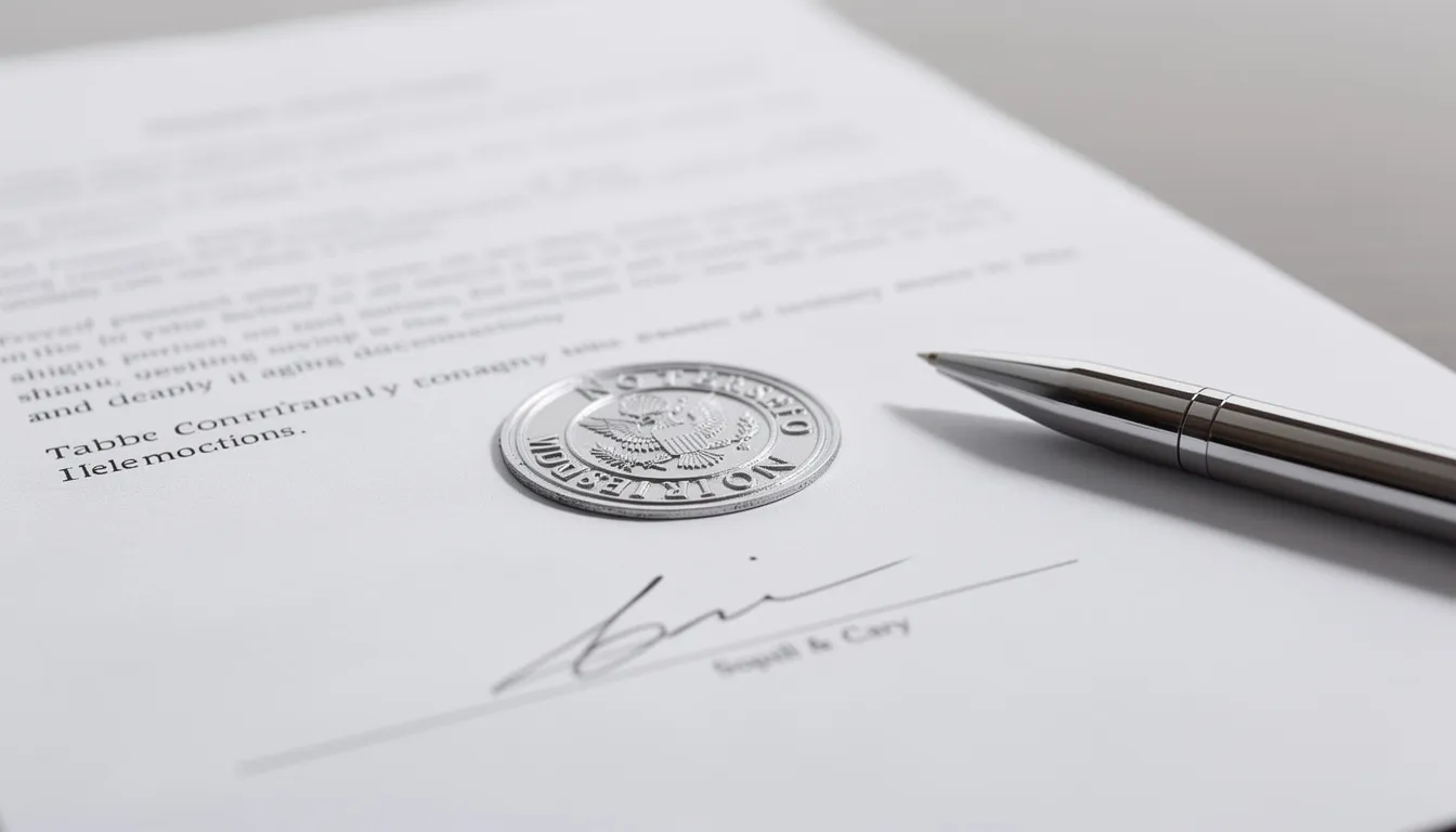 The image depicts a professional notary seal stamped on an official document, accompanied by a pen, symbolizing the authentication process often required for documents such as birth or death certificates in California. This seal is essential for apostille services, ensuring that the document is recognized by the California Secretary of State and accepted in international destinations.