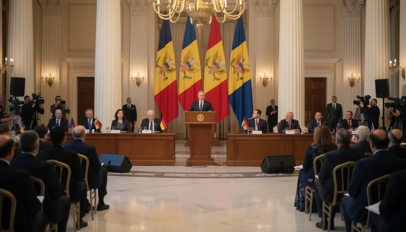 The image depicts an official ceremony set in a formal environment, featuring flags prominently displayed. Attendees, likely including Hungarian citizens, are gathered to celebrate or acknowledge matters related to Hungarian citizenship, possibly involving citizenship by descent or the presentation of relevant documents like birth and marriage certificates.